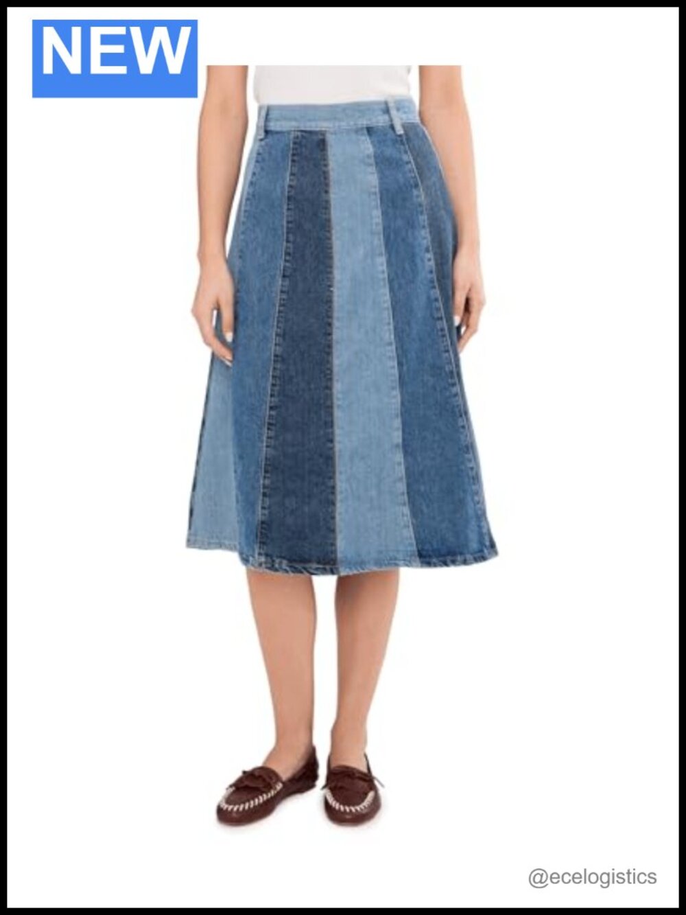 100% Cotton Denim Midi Skirt Low Rise Handkerchief Hem